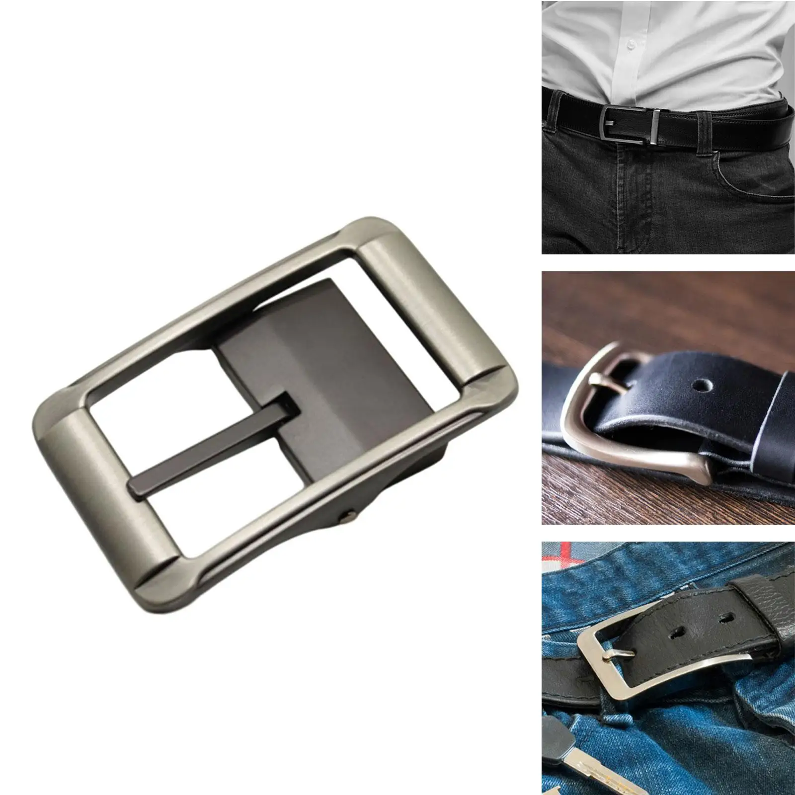 

Alloy Belt Buckle for Leather Strap High Quality Single Prong for 32mm-34mm Belt Zinc Alloy Mens Reversible Rectangle Pin Buckle