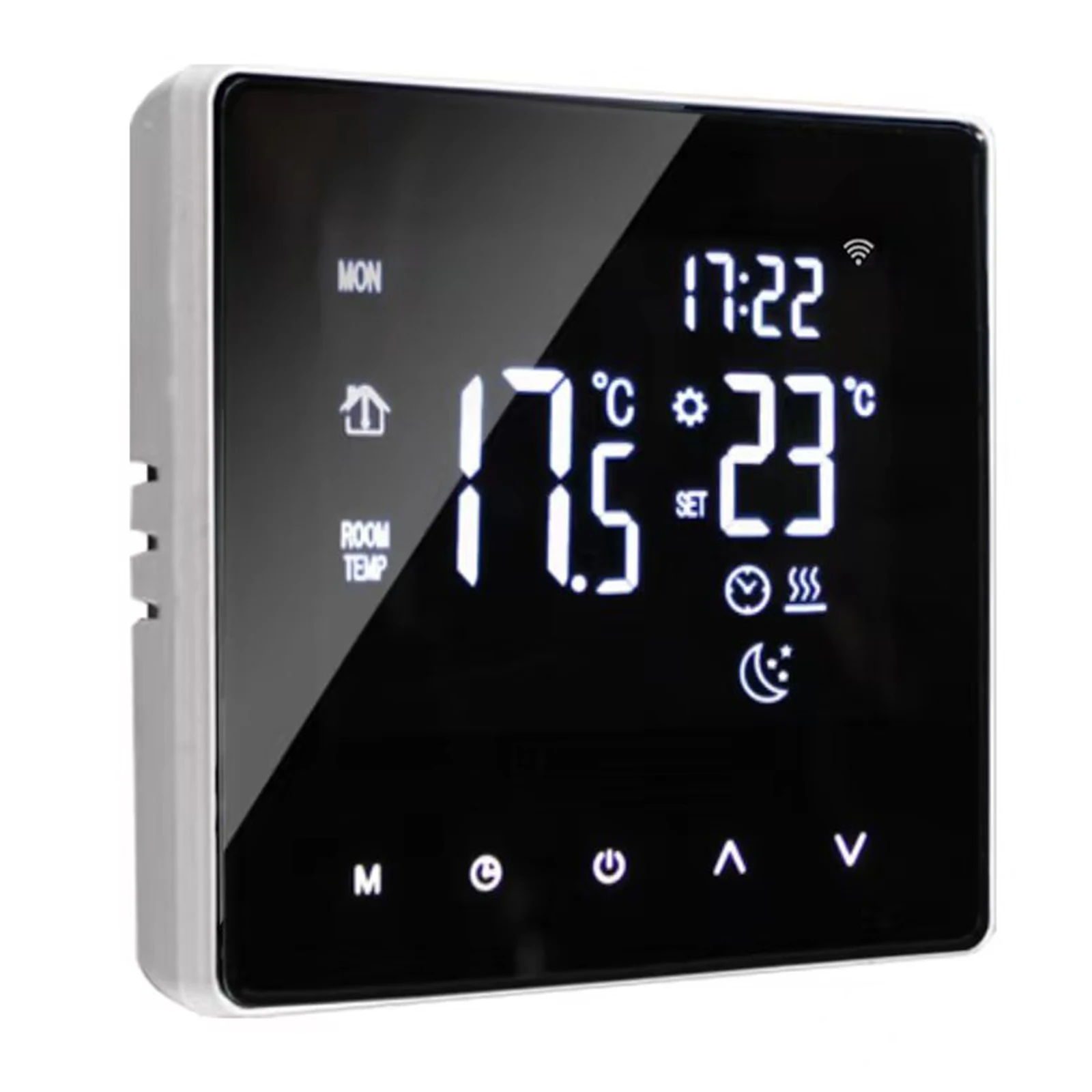 Electric Heating Thermostat, Touch Screen WiFi Enabled, Large LCD Display, Weekly Programmable, Memory Function
Electric Heating Thermostat, Touch Screen WiFi Enabled, Large LCD Display, Weekly Programmable, Memory Function