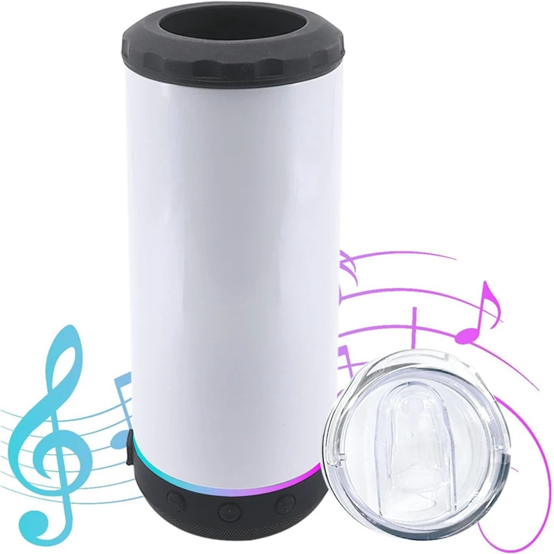 

16 Oz Sublimated Blank Bluetooth Speaker Stainless Steel Insulated 4-In-1 Can Refrigerated Beer Holder