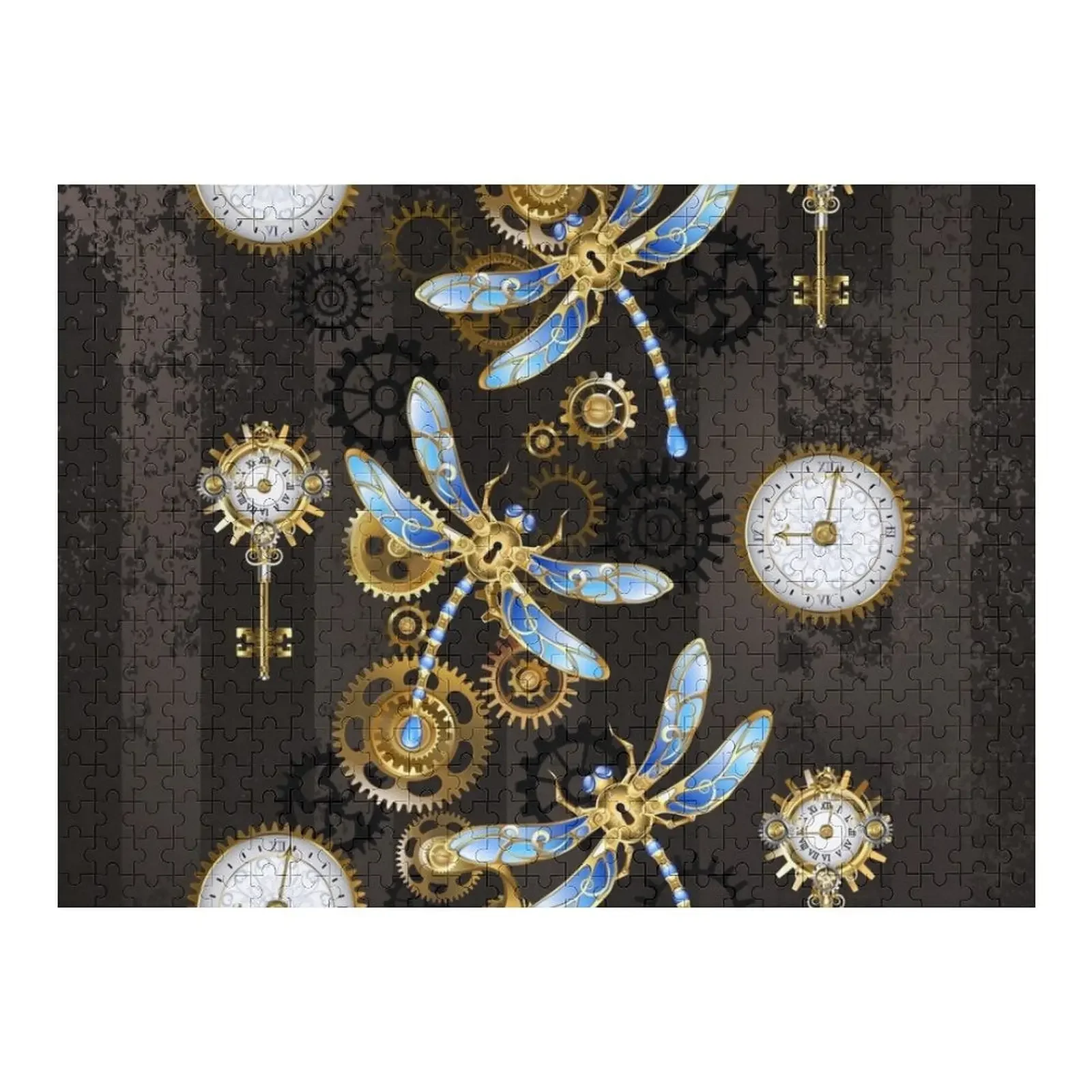 

Steampunk Dragonflies on grunge background Jigsaw Puzzle Custom Wooden Name Custom Child Gift Puzzle