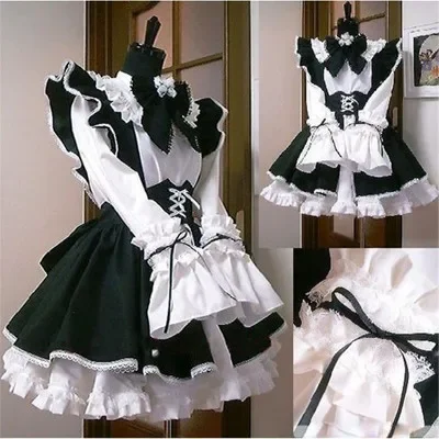 

Black and White Apron Dress Lolita Dresses Men Cafe Costume Cosplay Costume Горничная Mucama Women Maid Outfit Anime Long Dress
