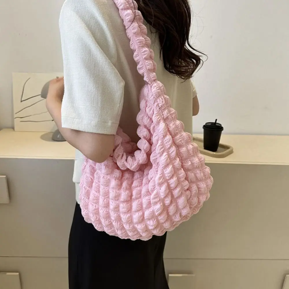 

Women Plaid Quilted Tote Bag Solid Color Shoulder Crossbody Bag Cute Pleated Bubbles Embroidered Satchel Bags Underarm Handbag