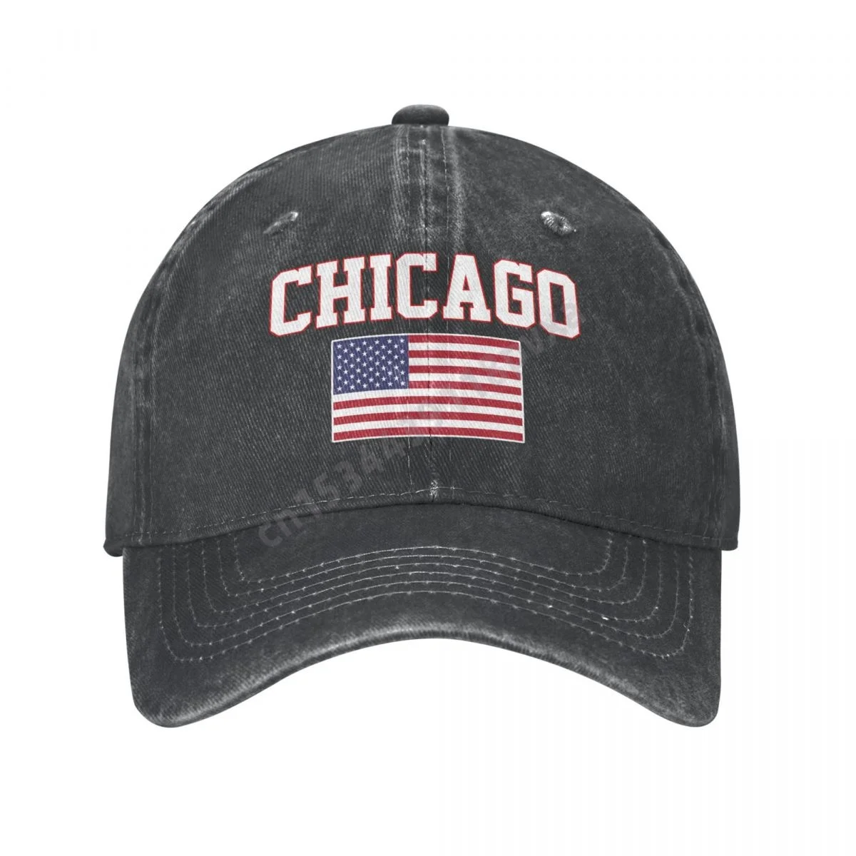 

Chicago America Flag USA United States City Charcoal Washed Denim Baseball Cap Men Classic Vintage Cotton Dad Trucker Hat