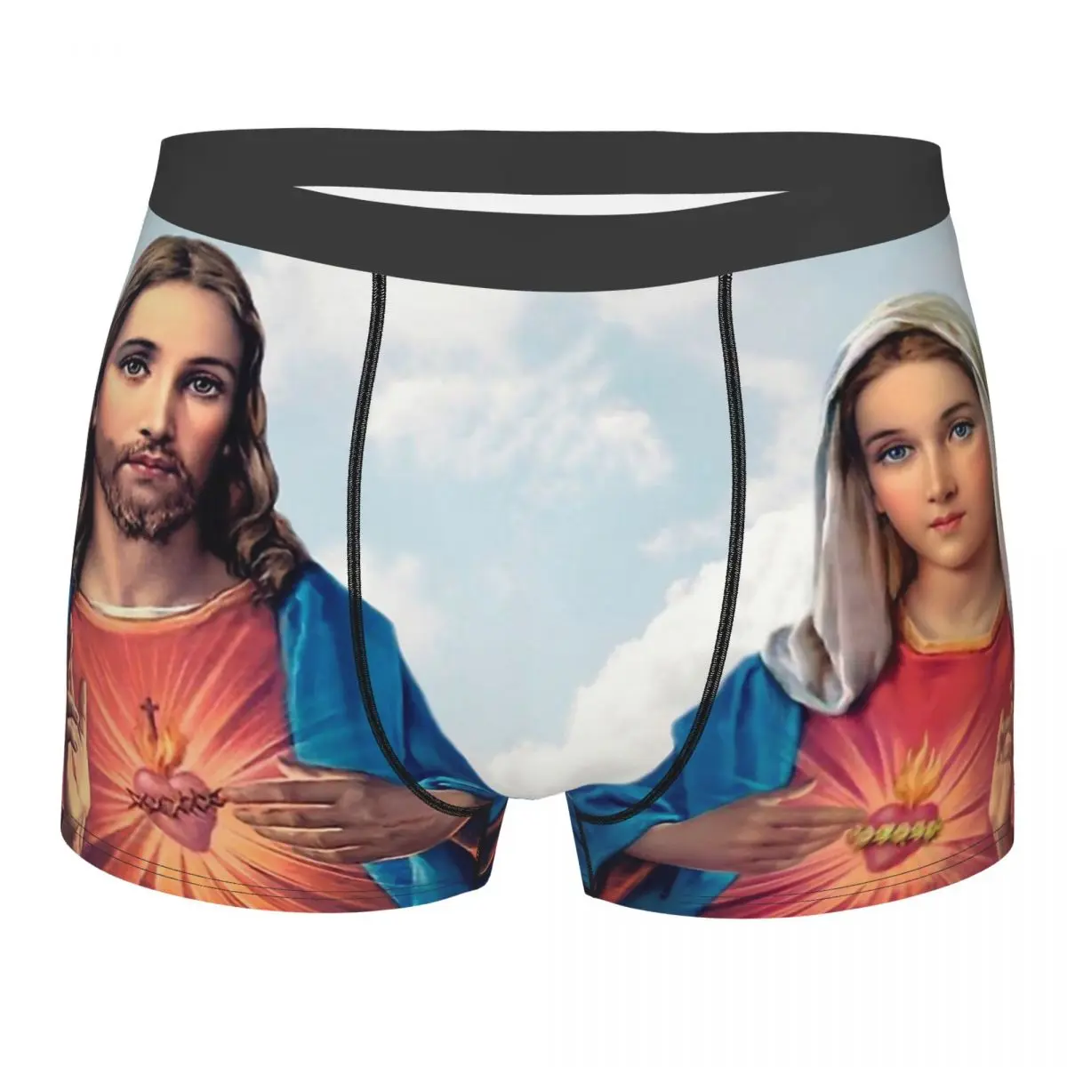 

Sacred And Immaculate Hearts With Sky Background Jesus Christ Nativity Underpants Breathbale Panties Men's Shorts Boxer Briefs