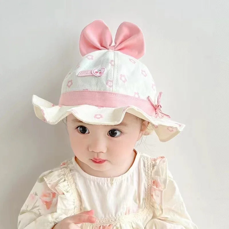 

2024 Spring Baby Hat Summer Sun Protection Visor Cap For Boys Girls Newborns Infant Cute Bow Children's Bucket Hat Gorra
