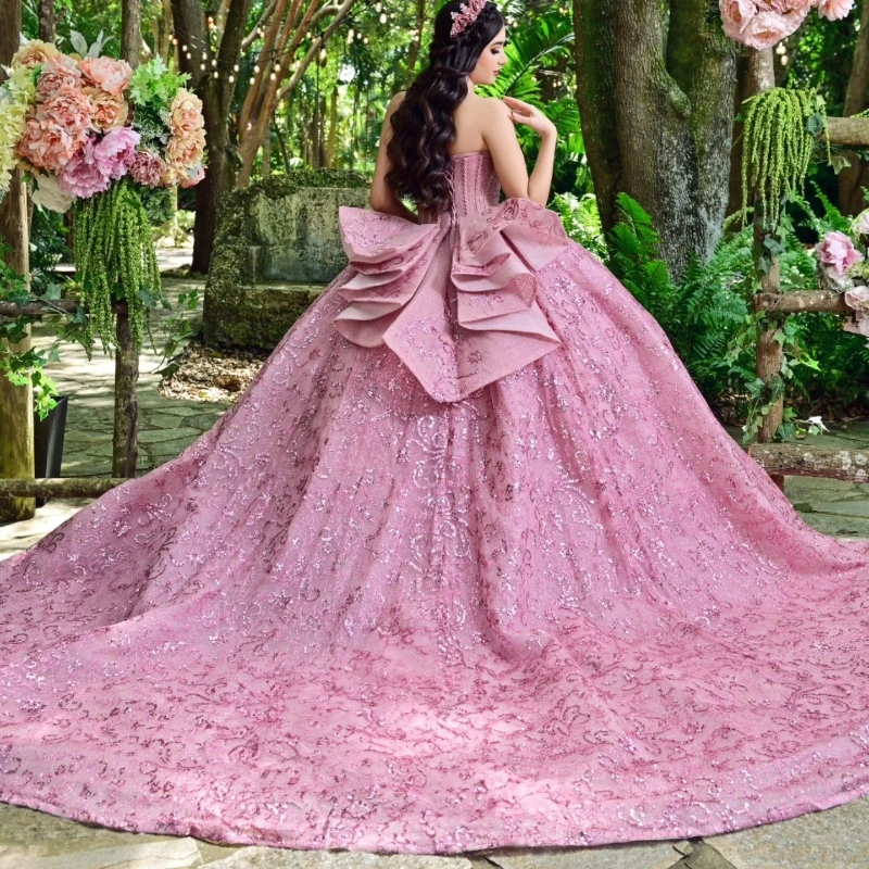 Pink Glitter Ball Gown Quinceanera Dresses Sweet 16 Off The Shoulder Lace Beads Crystal Tull Corset Party Prom Vestido De 15Anos
Pink Glitter Ball Gown Quinceanera Dresses Sweet 16 Off The Shoulder Lace Beads Crystal Tull Corset Party Prom Vestido De 15Anos