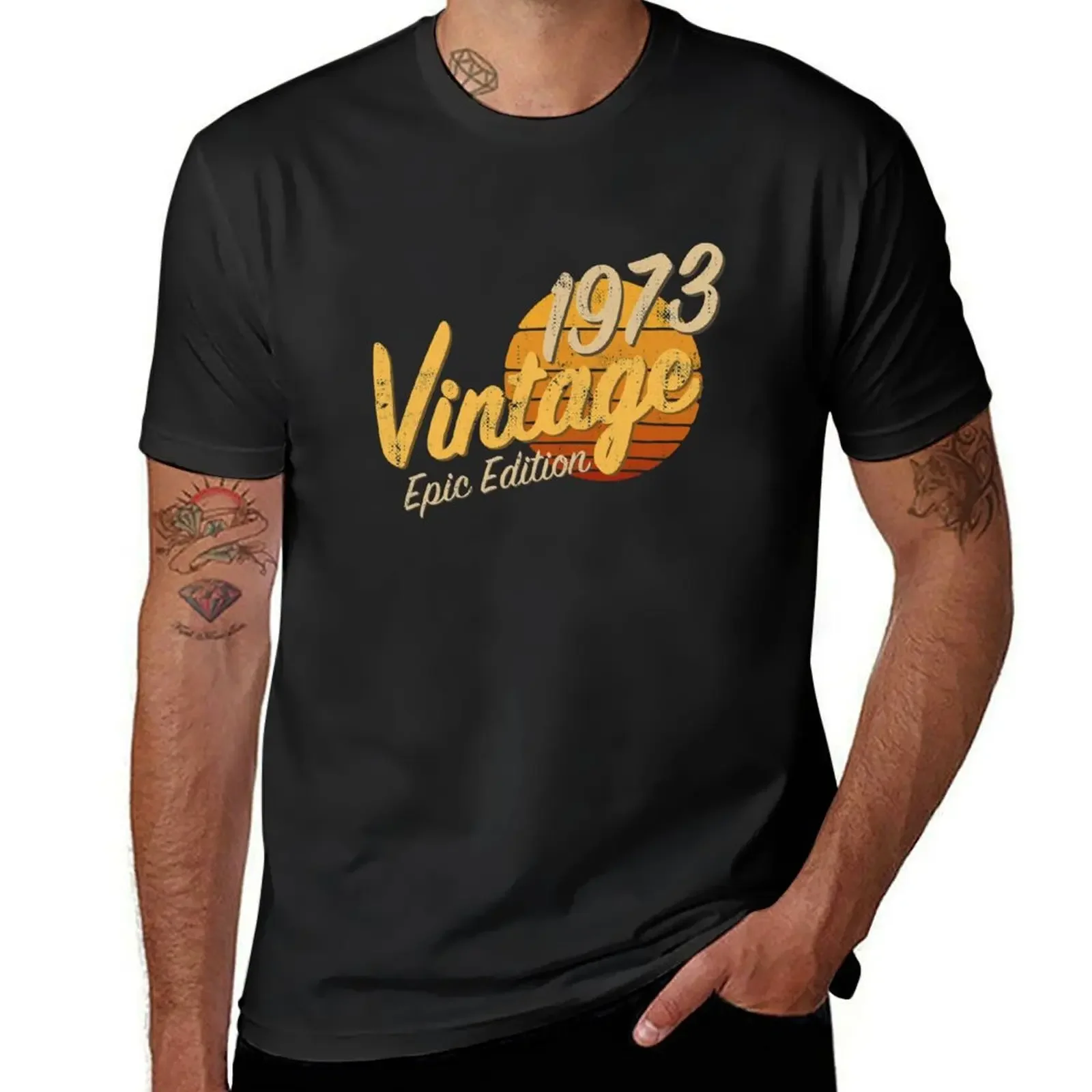 

48th Birthday Gift - Vintage 1973 Epic Edition Retro Sunset Distressed T-shirt summer top quick-drying mens clothing