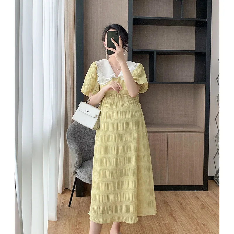 Pregnant Women Summer Dress Petal Collar Sweet Bubble Sleeve Temperament High Waist Dress Maternity Gown Peter Pan Collar Casual
Pregnant Women Summer Dress Petal Collar Sweet Bubble Sleeve Temperament High Waist Dress Maternity Gown Peter Pan Collar Casual