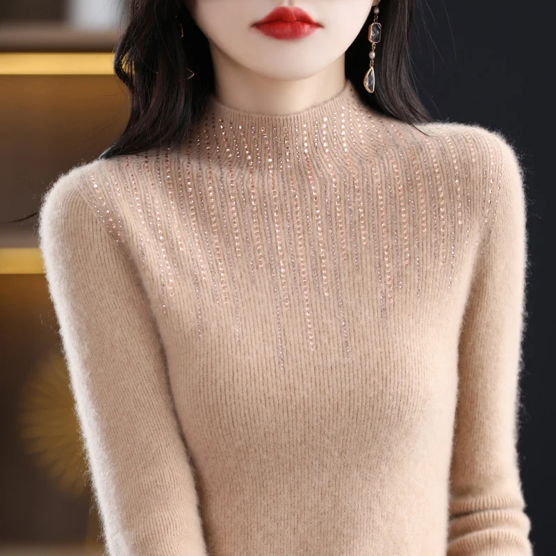 Autumn and winter woolen sweater women slim mid-neck knitted wool base sweater long sleeve line garment
Autumn and winter woolen sweater women slim mid-neck knitted wool base sweater long sleeve line garment