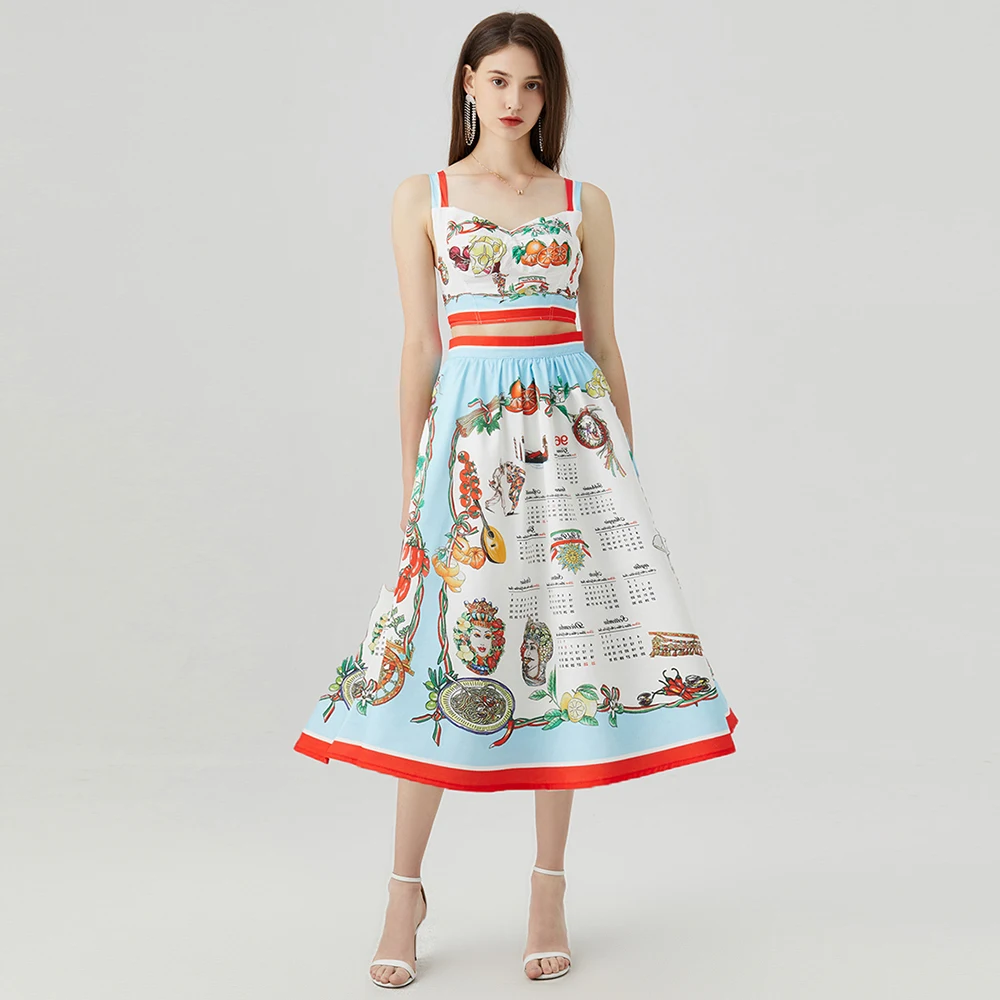 Fashion Runway Summer Holiday Skirts Suit Women Short Spaghetti Strap Camis Corset Top and Fruit Print Skirts 2 Pieces Set N571
Fashion Runway Summer Holiday Skirts Suit Women Short Spaghetti Strap Camis Corset Top and Fruit Print Skirts 2 Pieces Set N571