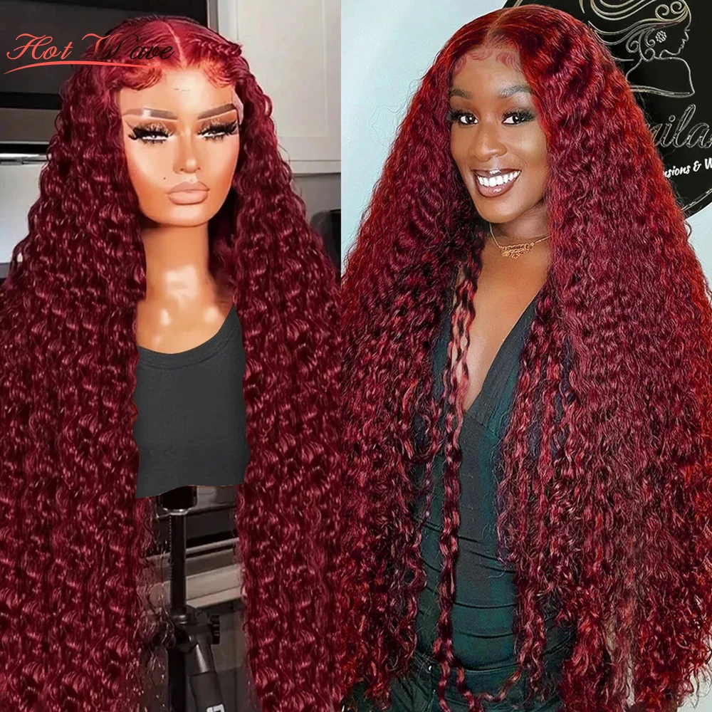

Burgundy 99J Deep Wave 13x4 HD Lace Front Wig, Pre Plucked,180% Density,Red Wet & Wavy Curly,Glueless Brazilian Virgin,18-32Inch