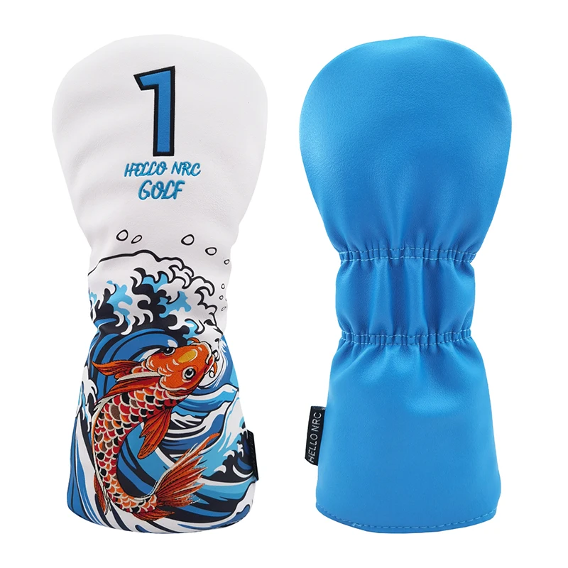Golf Wood Cover Koi Pattern Driver Fairway Hybrid Protector Head Cover PU Leather Soft Durable Golf Club Covers Waterproof Golf Wood Cover Koi Pattern Driver Fairway Hybrid Protector Head Cover PU Leather Soft Durable Golf Club Covers Waterproof