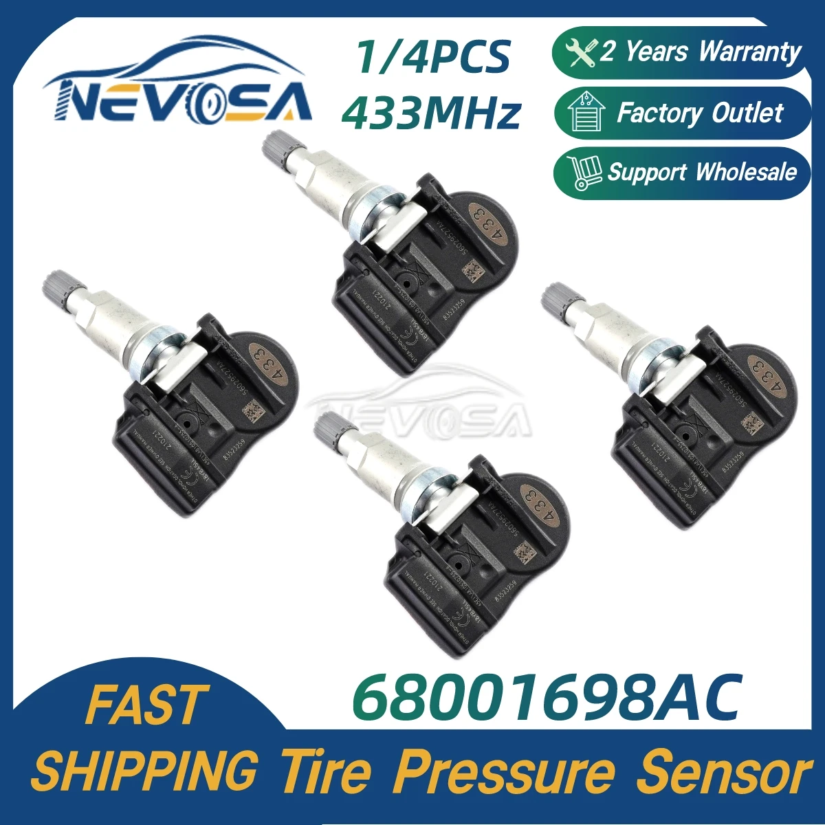 Nevosa TPMS Sensor 68001698AC 68078768AA 433MHz Car Tire Pressure Monitoring System For Dodge Journey Charger Chrysler Sebring
Nevosa TPMS Sensor 68001698AC 68078768AA 433MHz Car Tire Pressure Monitoring System For Dodge Journey Charger Chrysler Sebring