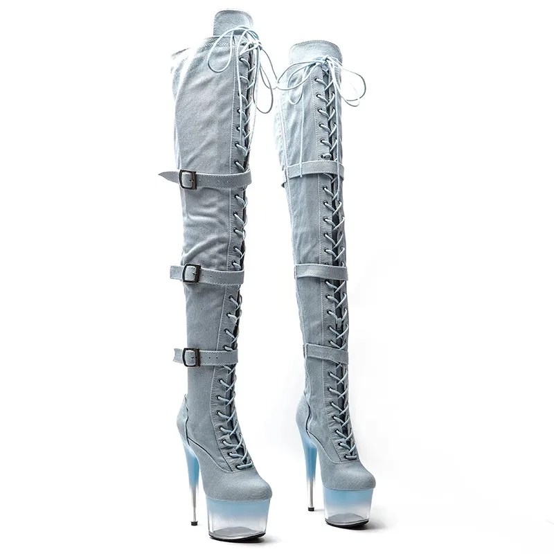 

New Fashion Women 17CM/7inches PU Upper Plating Platform Sexy High Heels Thigh High Boots Pole Dance Shoes 179