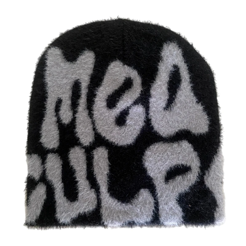 

Colorful hairy Mea Culpas Beanie fur Knitted hat Bonnet Y2k fuzzy Mohair Beanies Women's Cap Winter for Women Hats