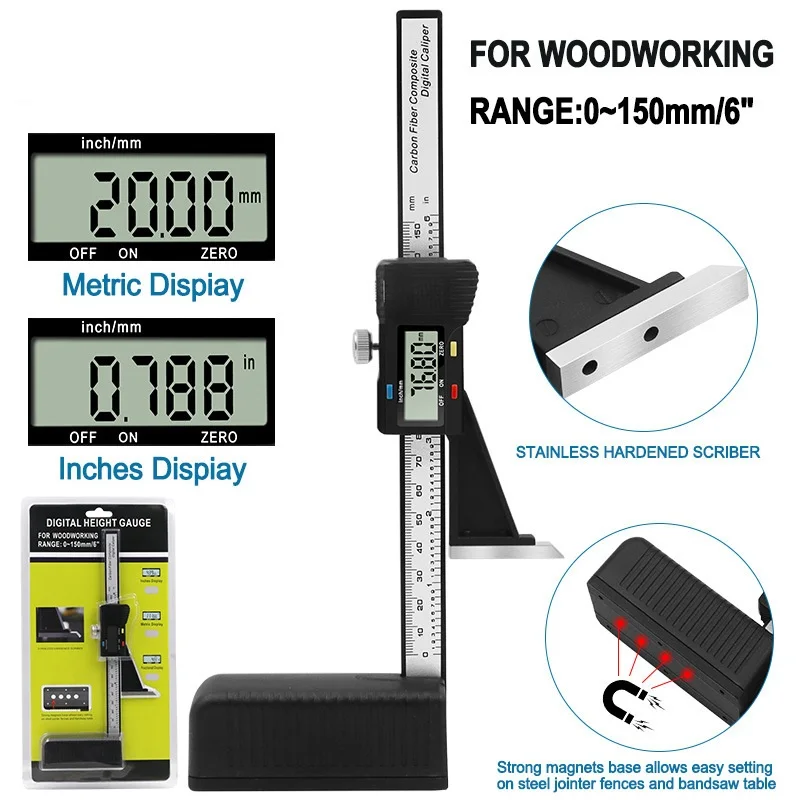 Digital Height Gauge Caliper 0-150mm Vernier Caliper Ruled Ruler Electronic Woodworking Table Marking Ruler Measuring Tools
Digital Height Gauge Caliper 0-150mm Vernier Caliper Ruled Ruler Electronic Woodworking Table Marking Ruler Measuring Tools