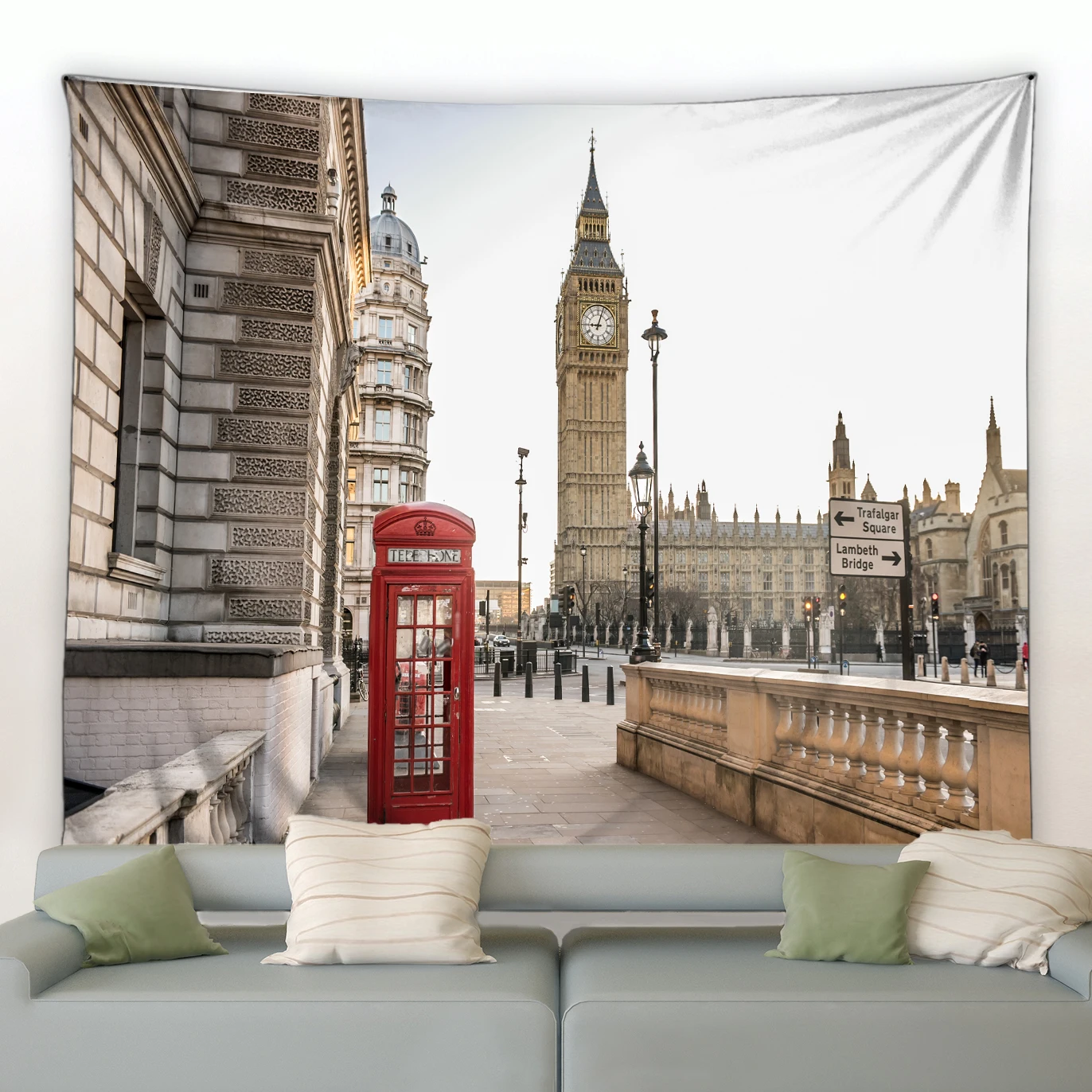 

Retro Big Ben Red Telephone Booth Tapestry London Street Scenery Modern Fabric Wall Hanging Living Room Bedroom Courtyard Decor