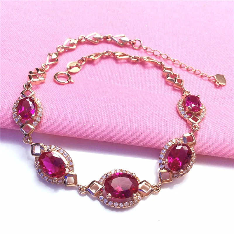 

585 Purple Gold Inlaid Ruby Bracelet for Women Plated 14K Rose Gold High Quality Bangles Charm Luxurious Wedding Jewelry