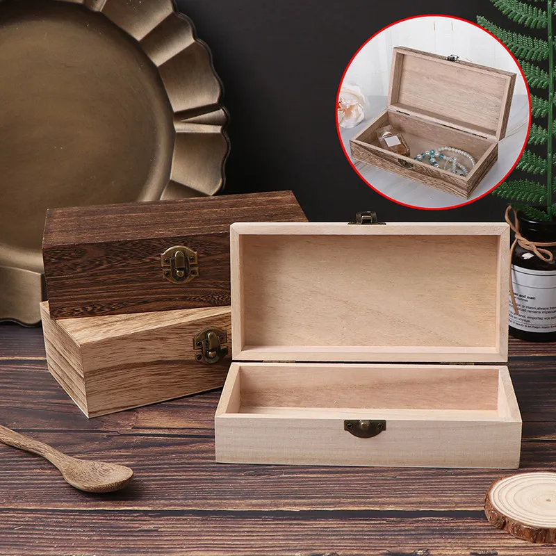 

Jewelry Box Rectangular Organizer Wooden Storage Box Retro Wooden Box Clamshell Wooden Gift Box Multifunction Home Case