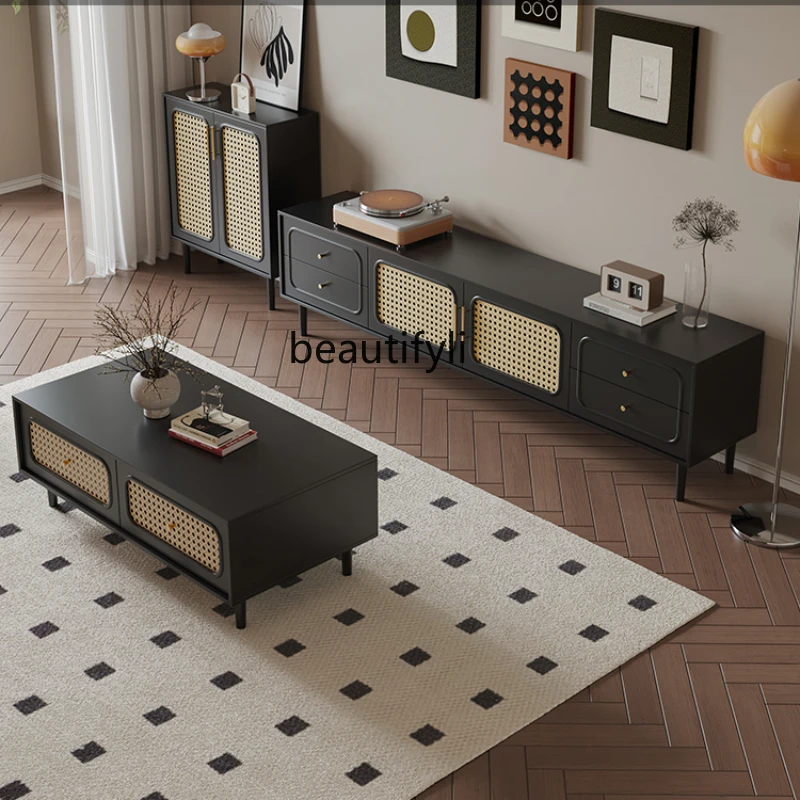 French Retro Rattan TV Cabinet and Tea Table Combination Living Room Home Black TV Cabinet
French Retro Rattan TV Cabinet and Tea Table Combination Living Room Home Black TV Cabinet