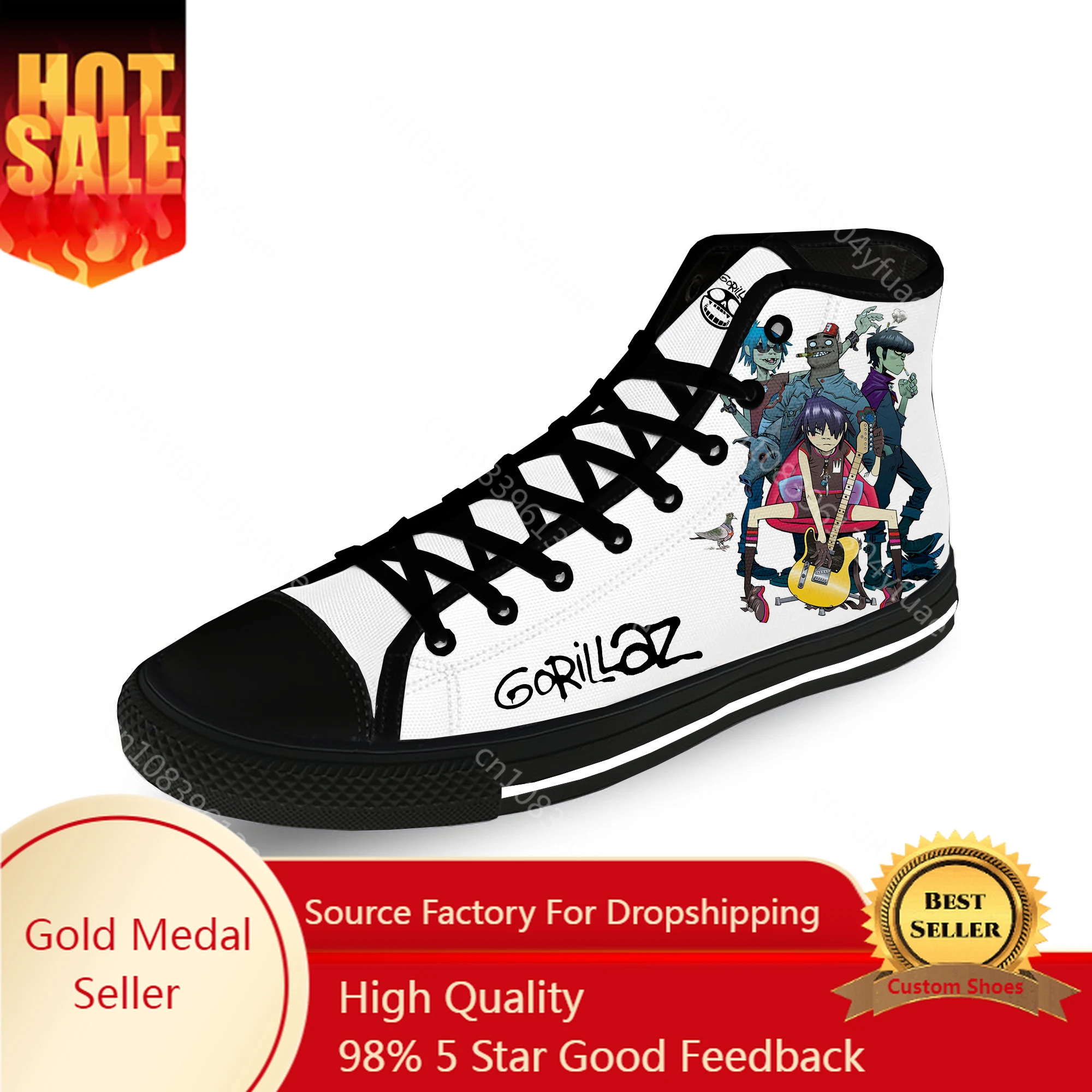 

Gorillaz Rock Band ChakaKhan Cool Casual Cloth Fashion 3D Print High Top Canvas Shoes Men Women Lightweight Breathable Sneakers