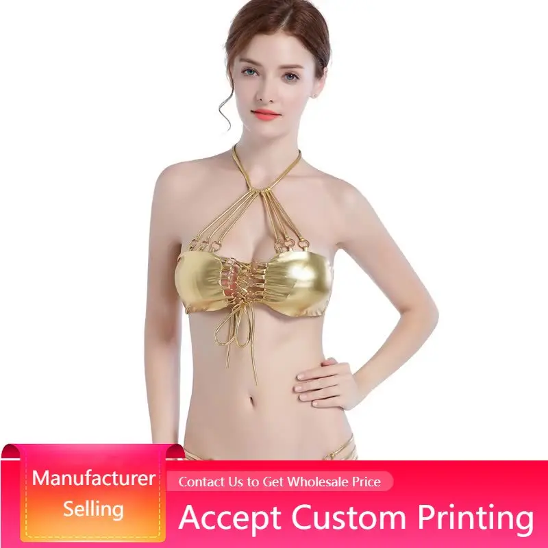 

Very Hot Shining Golden Swimsuit Cobweb Wild Female Micro Crochet Bikinis Bandage Woman Swimwear 2022 Sexy Gold Foil Bikini