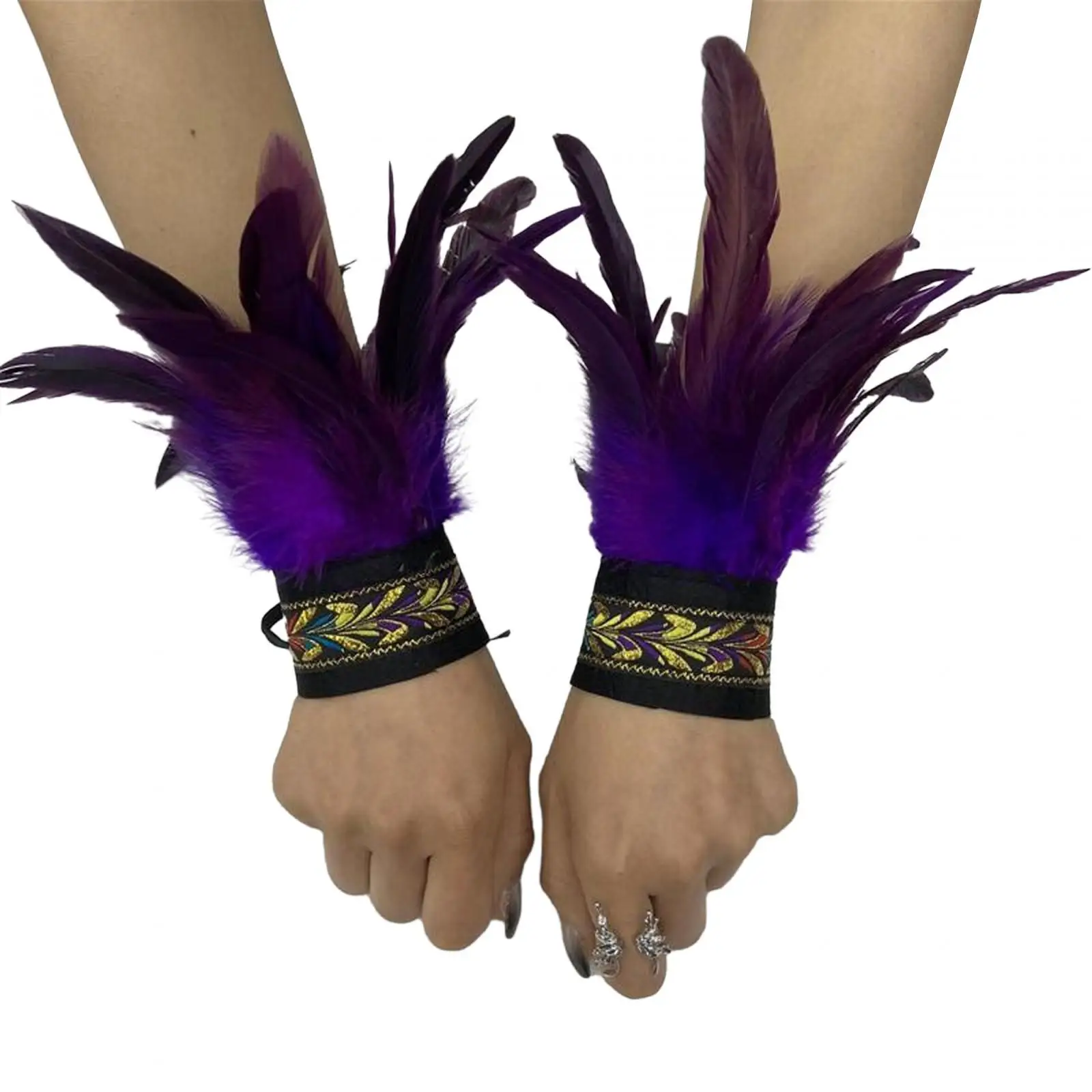 

Feather Wrist Cuffs Arm Warmers Steampunk 2 Pieces Feather Cuffs Bracelets for Brazil Stage Performance Carnival Showgirl Party