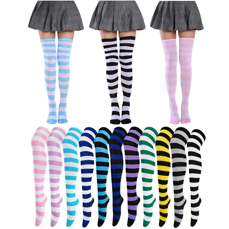 

Fashion Striped Thigh High Over The Knee High Socks Women Long Stockings Ladies Girls Cotton Knit Tall Leg Warmers Sock Gifts