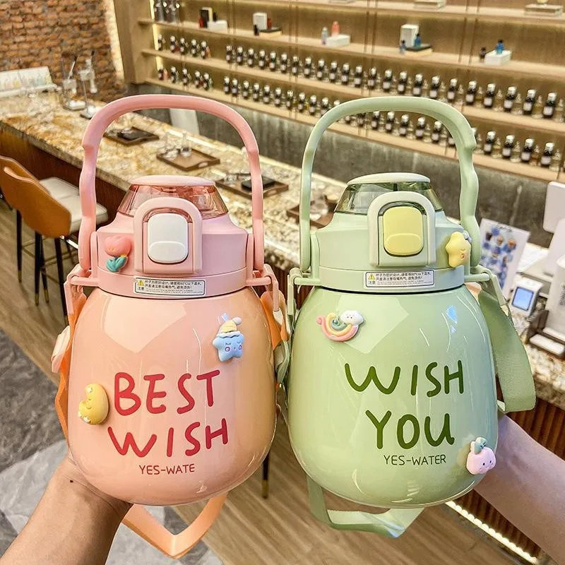 

Girls cute 316 thermos cup large-capacity stainless steel water cup portable oblique straw cup sports kettle