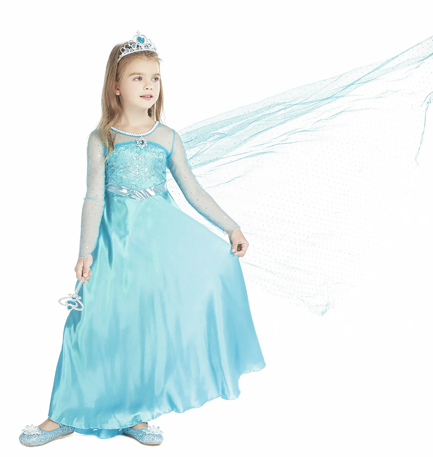 

Костюм Эльзы для девочек Jurebecia, платье Эльзы, платье принцессы холодного цвета для косплея, одежда для Хэллоуина, яркий костюм на день рождения