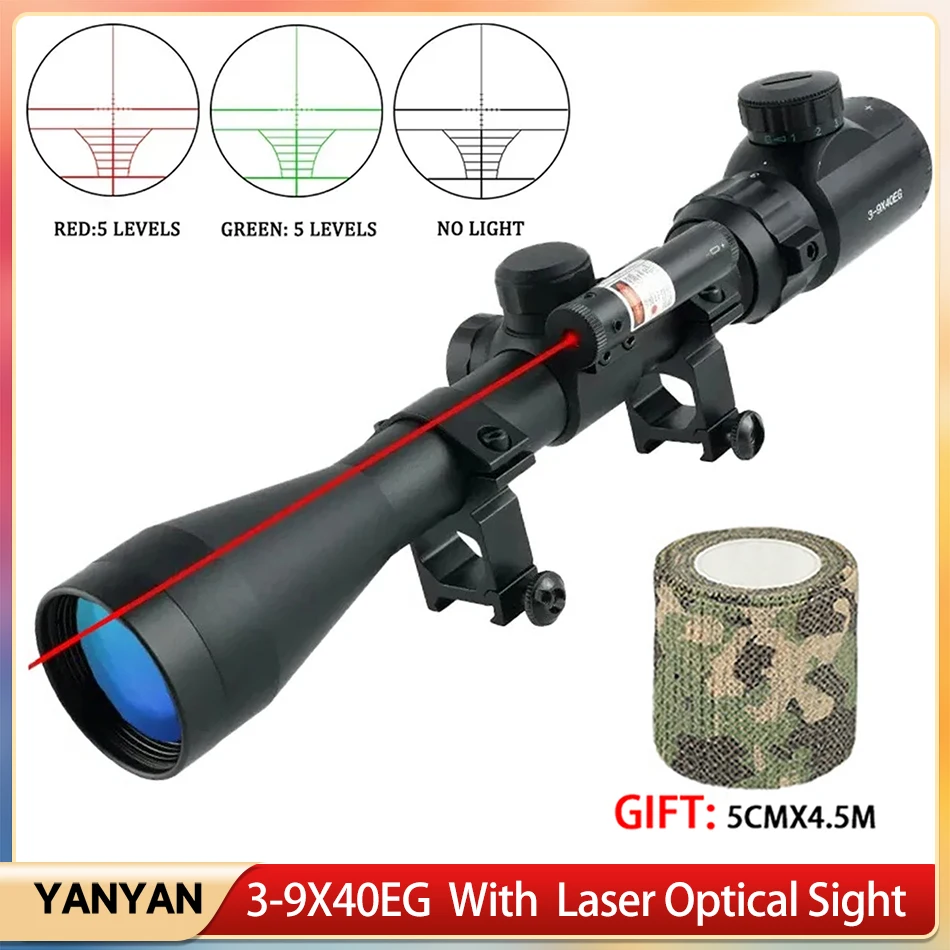 Тактические прицелы 3-9x40EG с лазерным охотничьим прицелом, оптический прицел с зеленым и красным светом, оптический прицел для наружной стрельбы, страйкбола
Тактические прицелы 3-9x40EG с лазерным охотничьим прицелом, оптический прицел с зеленым и красным светом, оптический прицел для наружной стрельбы, страйкбола