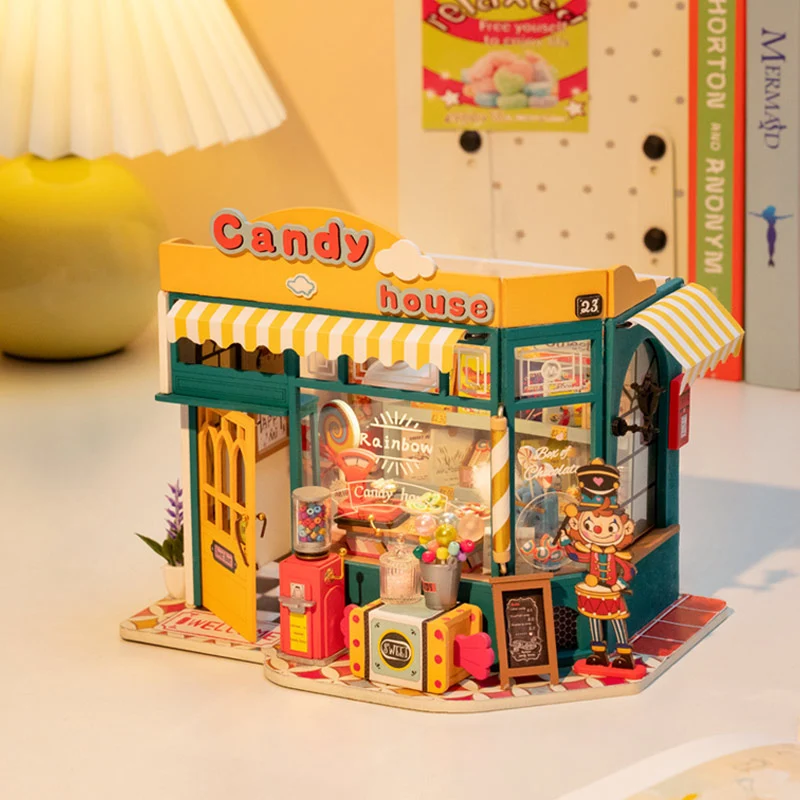 

Robotime Rolife DIY Diorama Mini Dollhouse Rainbow Candy House Kids Miniature Doll House Wooden Kit Toy DG158