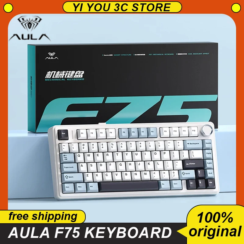 

Aula F75 Mechanical Keyboard Three Mode 2.4g Wireless Bluetooth Wired 80 Key Gasket Structure Rgb Hot Swap Pc Gaming Keyboard