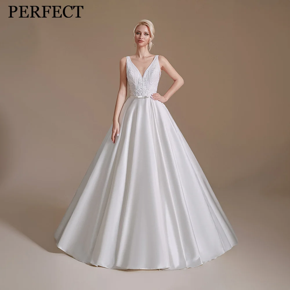 PERFECT Wedding Dresses For Woman Classic A-line V-Neck Open Back Sleeveless Belt Satin Custom Made Bridal Gowns robe de mariée
PERFECT Wedding Dresses For Woman Classic A-line V-Neck Open Back Sleeveless Belt Satin Custom Made Bridal Gowns robe de mariée