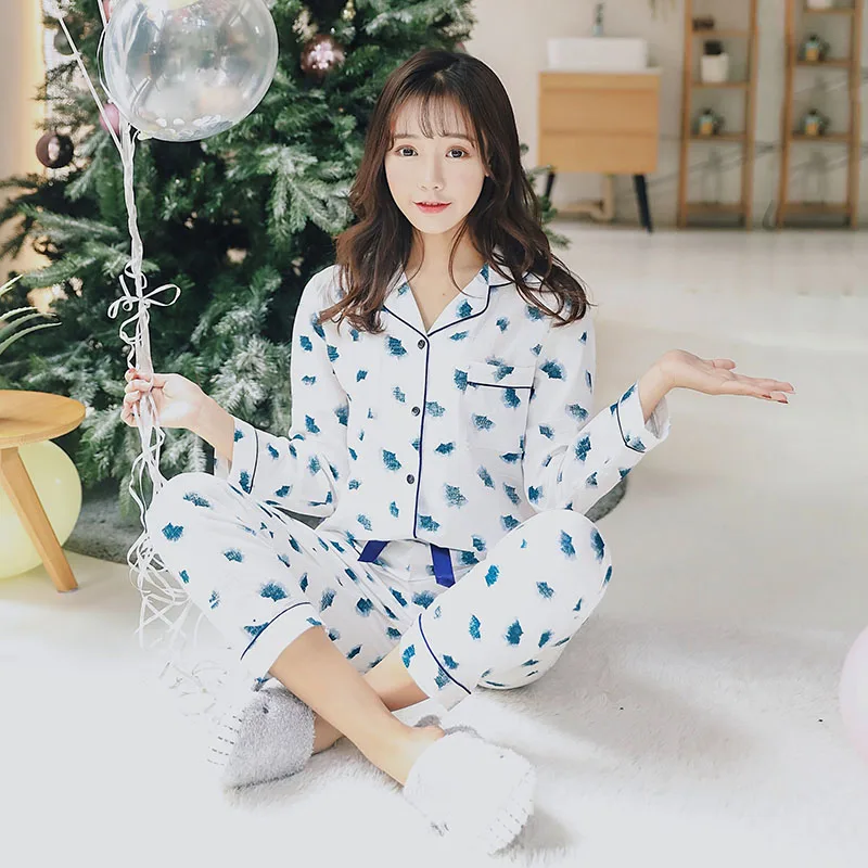 Tulin Fashion Blue print pyjamas cotton ladies 2022 spring new loungewear set women full length turn-down collar korean pajamas
Tulin Fashion Blue print pyjamas cotton ladies 2022 spring new loungewear set women full length turn-down collar korean pajamas