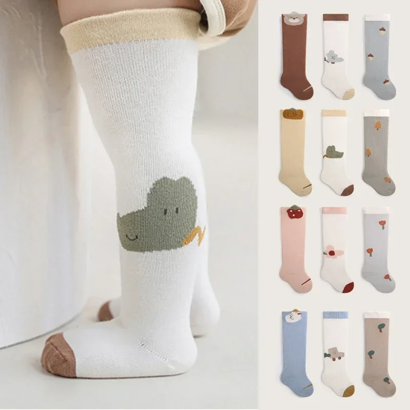 

3Pairs Children Leg Warm Knee High Long Cotton Stockings Autumn Newborn Baby Korean Style Cotton Home Socks for Boys Girls