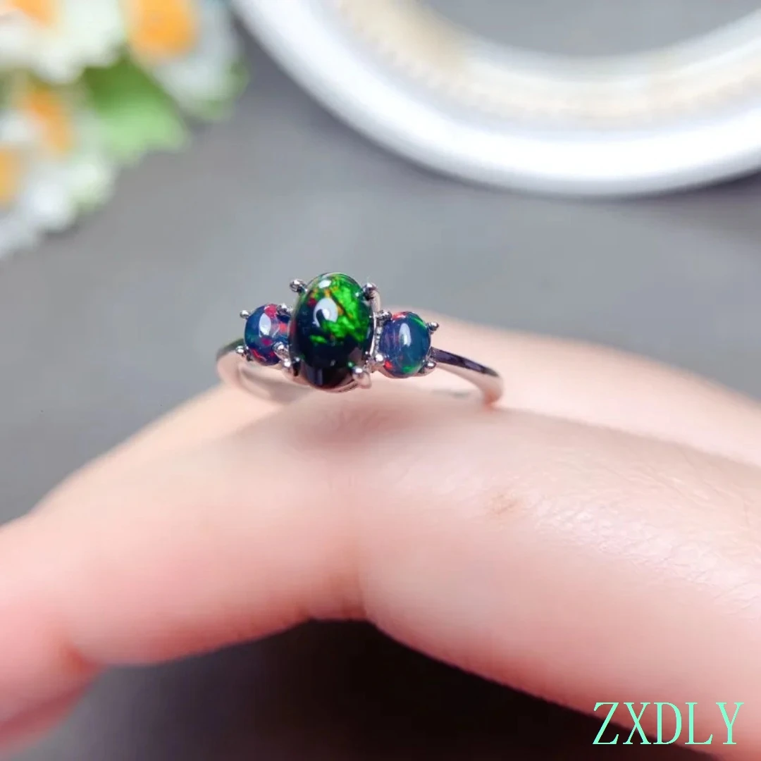 

Limited Sale woman ring good fireworks gem ring graceful Black Opal ring S925 silver ring birthday gift party