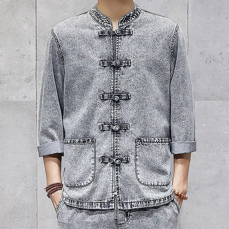 Tang Dynasty Men Suit Denim Jacket men's Spring Autumn Retro Suit Standing Collar Chinese Style Hanfu men's 3/4 Sleeves Top
Tang Dynasty Men Suit Denim Jacket men's Spring Autumn Retro Suit Standing Collar Chinese Style Hanfu men's 3/4 Sleeves Top