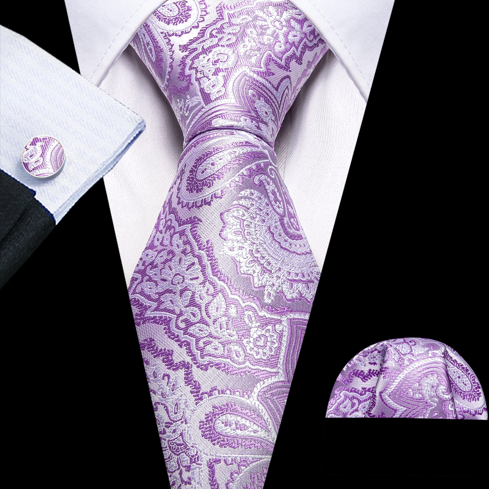 

Fashion Silk Men Tie Purple Paisley Necktie Handkerchief Cufflinks Set Wedding Party Business Barry. Wang Brooches Designer 5941