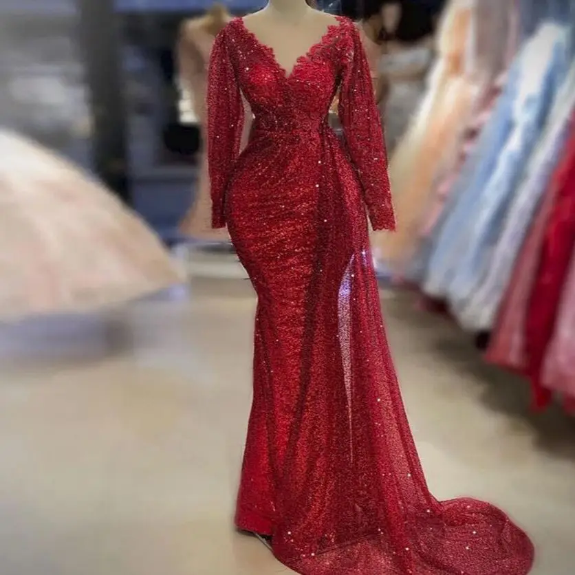 Charming Red Mermaid Evening Dresses 2023Long Sleeves V Neck Formal Party Celebrity Gowns Abaya Kaftan Robe De Soiree Arabic
Charming Red Mermaid Evening Dresses 2023Long Sleeves V Neck Formal Party Celebrity Gowns Abaya Kaftan Robe De Soiree Arabic