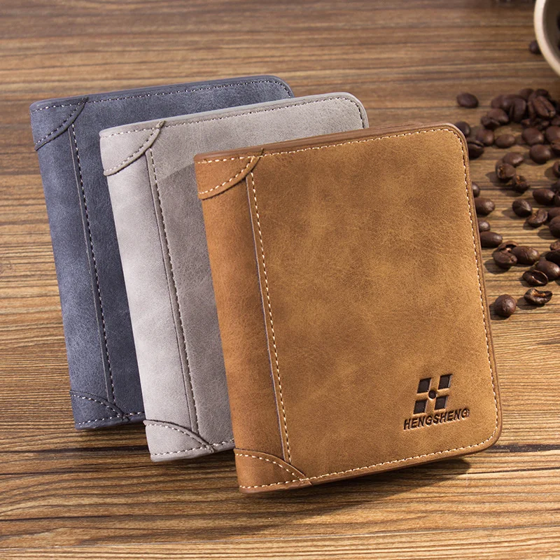 

HENGSHENG HOT High Quality Men Wallets Vintage PU Nubuck Skin Short Purse Luxury Famous Brand Men's Three Folds Wallet For Man