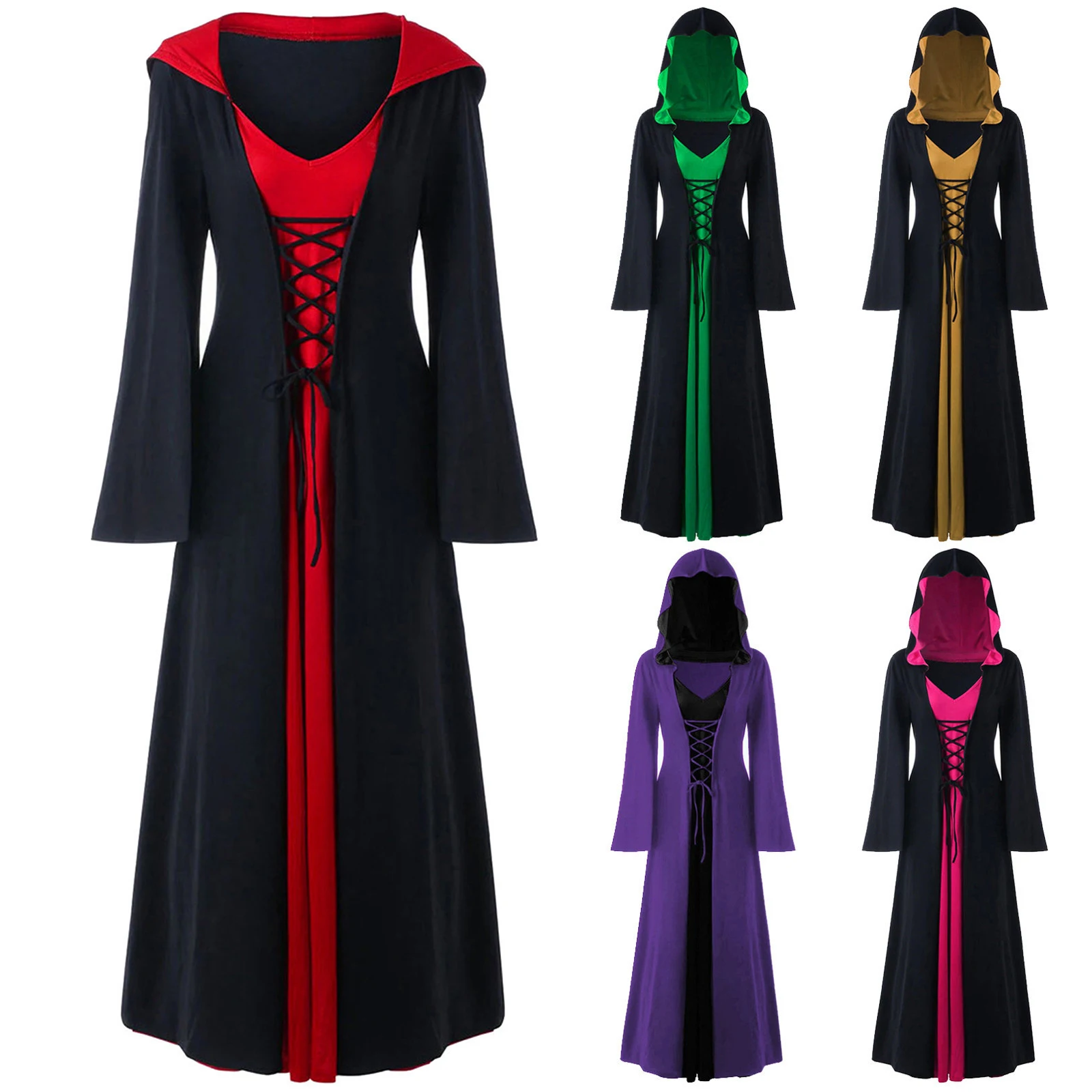 Medieval Dresses Vintage Hooded Cloak Robe Halloween Witch Cosplay Costume Scary Vampire Devil Long Dress Victorian Costume
Medieval Dresses Vintage Hooded Cloak Robe Halloween Witch Cosplay Costume Scary Vampire Devil Long Dress Victorian Costume