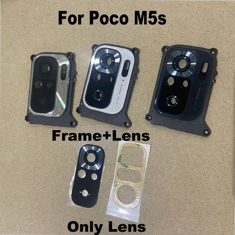 

New For Xiaomi Poco M5s Back Camera Glass Rear Camera Lens With Frame Cover Glue Sticker Adhesive Replacement