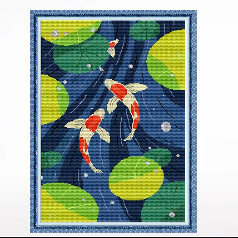 

Koi carp cross-embroidered living room bedroom hanging painting, 11CT/14CT hand-embroidered