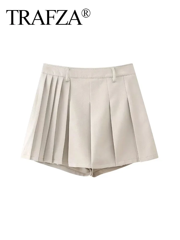

TRAFZA Mini Pleated Culottes For Women 2024 Spring A-Line Version Slim High Waist Elegant Female Chic Pantskirt Casual Bottoms