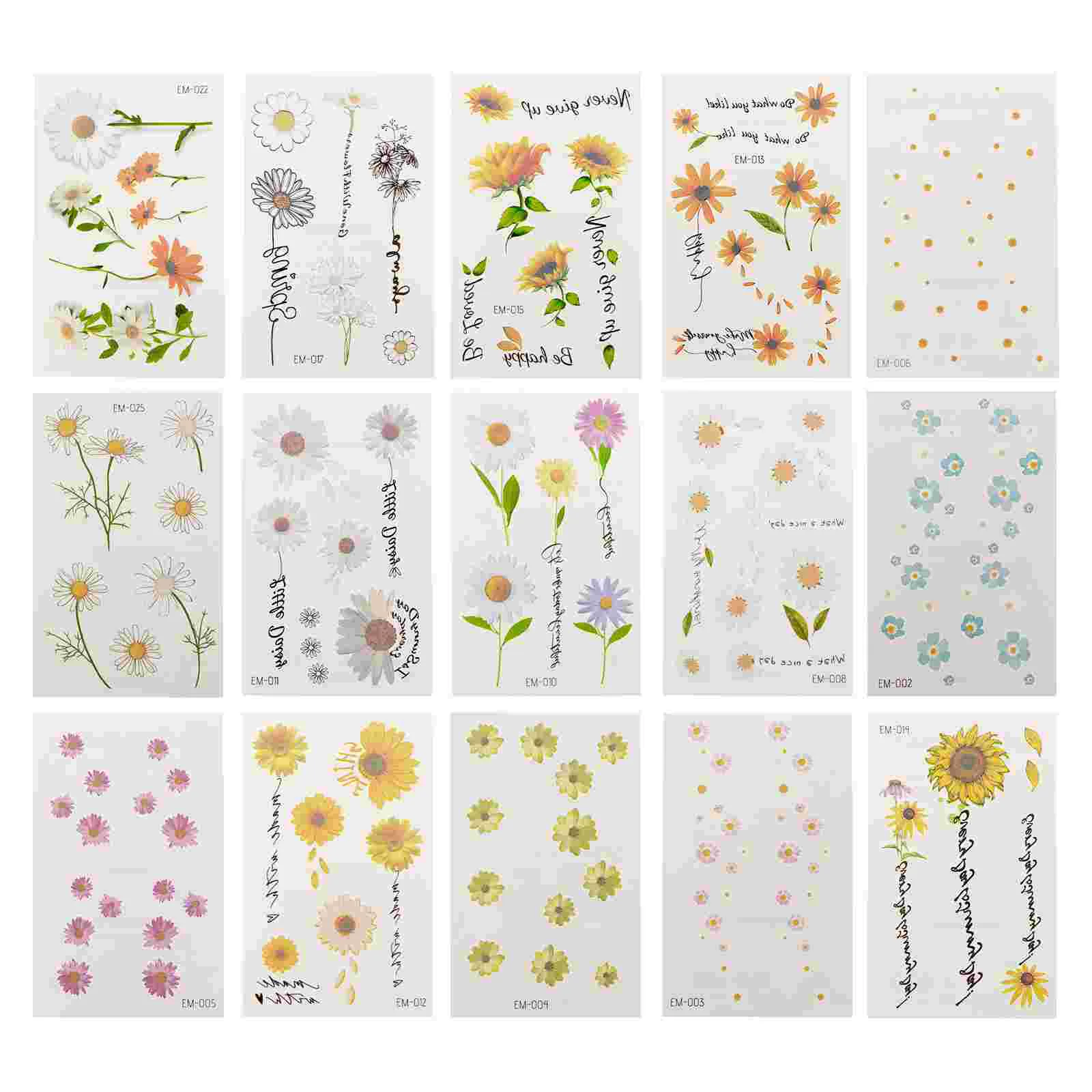 

15 Sheets Little Daisy Tattoo Sticker Tattoos Decal Flower Stickers Temporary Waterproof Body Flower