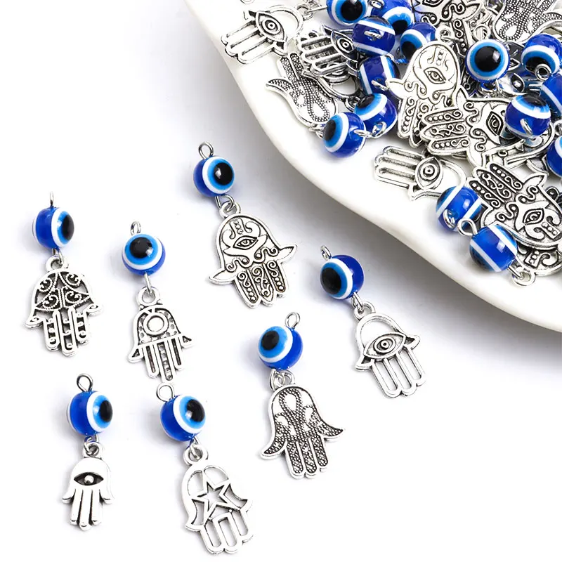 10pcs Hamsa Hand&Blue Evil Eye Charms Turkish Evil Nazar Eye Pendants For DIY Amulet Necklace Lucky Ornaments Making Accessories 10pcs Hamsa Hand&Blue Evil Eye Charms Turkish Evil Nazar Eye Pendants For DIY Amulet Necklace Lucky Ornaments Making Accessories