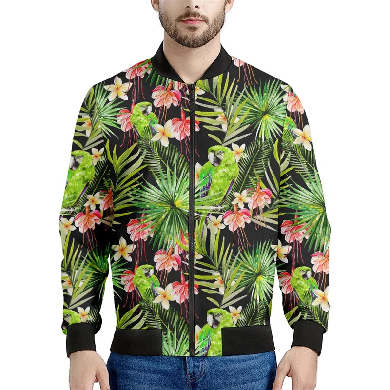

Гавайская мужская куртка с цветочным рисунком, свитшот с цветным 3D-принтом растений, с длинным рукавом, Бомбер на молнии, верхняя одежда, весна-осень