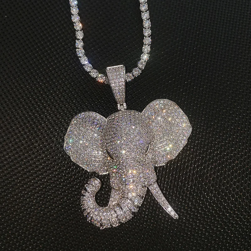 

Ожерелье в стиле хип-хоп для мужчин и женщин, украшение с кубическим цирконием класса ААА, украшение со сверкающим слоном, колье с животным, Модная бижутерия золотого цвета