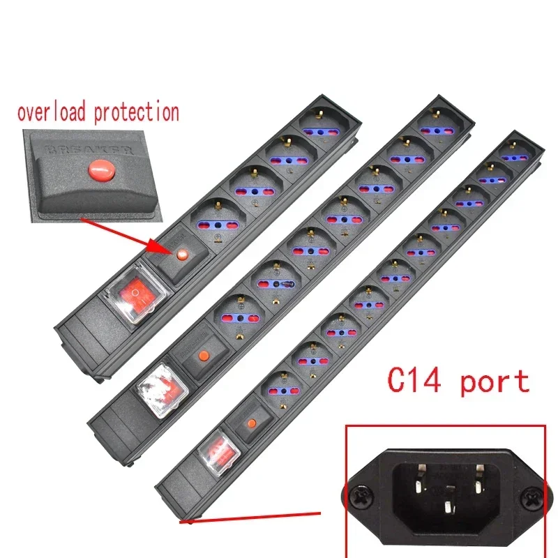 

PDU Power Strip Distribution Unit Cabinet C14 port EXTENDER 1-10Way German Italy Socket 16A 3500W overload protection